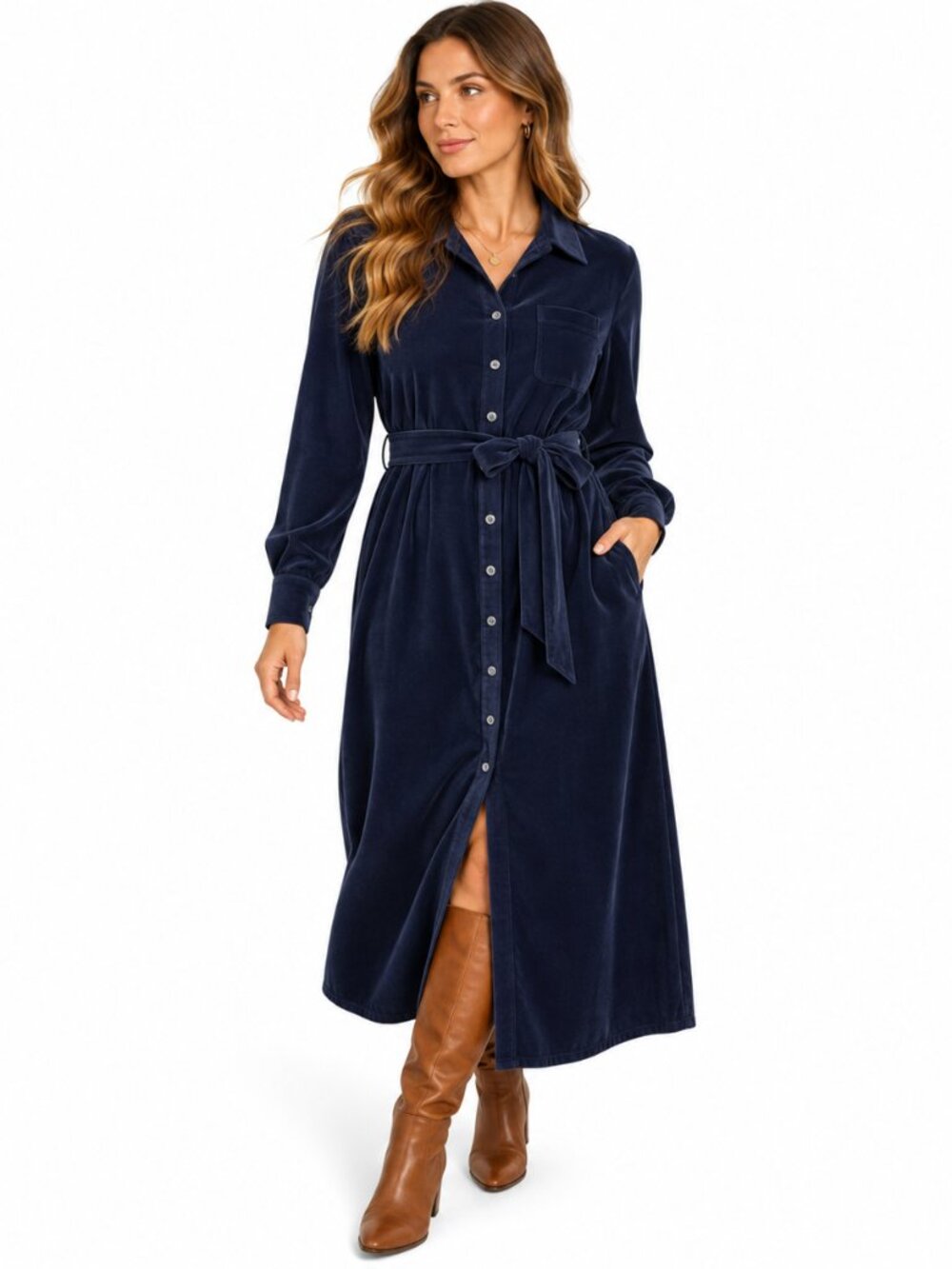 Talbots Velvet Maxi Dress Womens 10‎ Navy Blue Button Front Preppy 90s Vintage